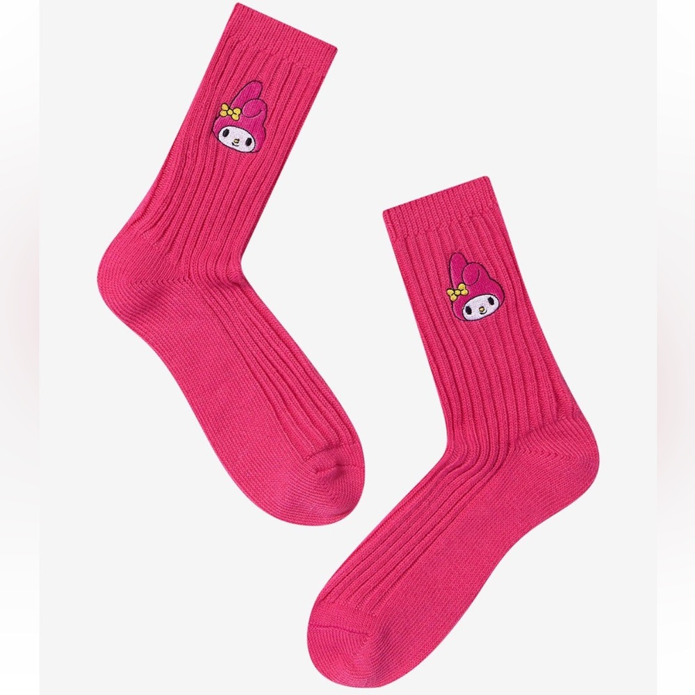 Sanrio My Melody Embroidery Ribbed Crew Socks Hot Topic Hello Kitty‎
